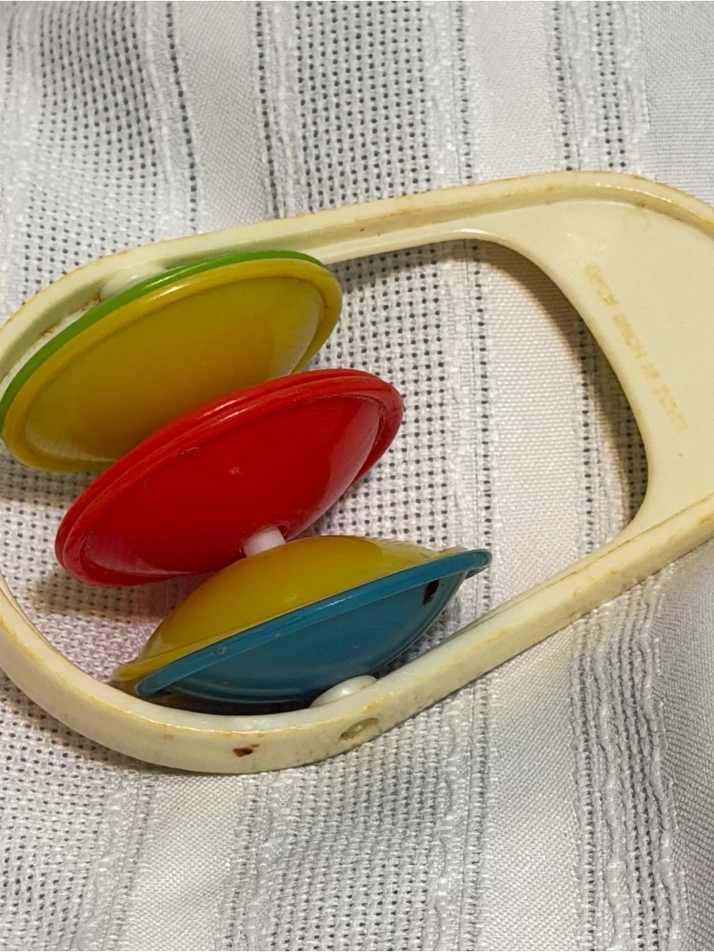 Vintage 50s 60s Plastic Baby Rattle Toy Colored Cymbals